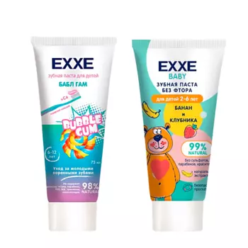 EXXE Baby Детский набор зубных паст Банан и Клубника + Бабл гам 150.0