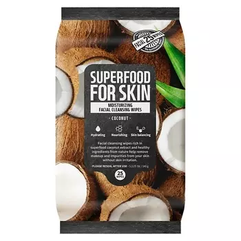 FARMSKIN Салфетки для лица очищающие увлажняющие Кокос Superfood For Skin Revitalizing Cleansing Wipes Coconut