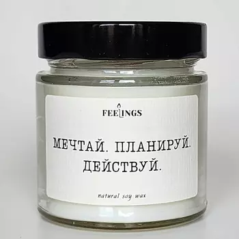FEELINGS Свеча без запаха из соевого воска "Мечтай. Планируй. Действуй."