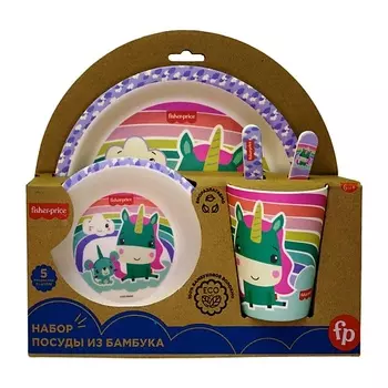 FISHER PRICE Набор посуды из бамбука Единорог 0+