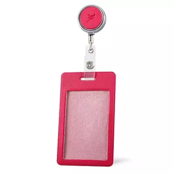 FLEXPOCKET Карман для пропуска или бейджа из экокожи, вертикальный с рулеткой