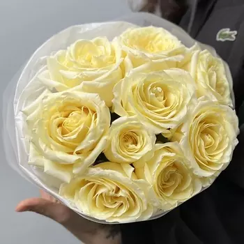 FLORES Кремовая пионовидная Роза CANDLELIGHT - 9 роз в воздушной упаковке