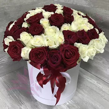 FLORPRO 101 белая и красная роза в коробке