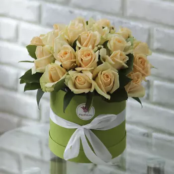 FLORPRO 25 персиковых роз в коробке