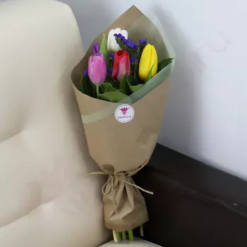 FLORPRO 5 тюльпанов микс, статица, упаковка (мин. заказ от 5 шт)