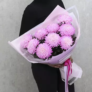 FLORPRO Букет из 9 розовых хризантем Дека "Рапунцель"