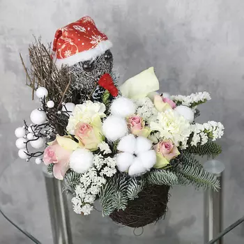 FLORPRO Корзина «Кашпо снеговик с цветами»