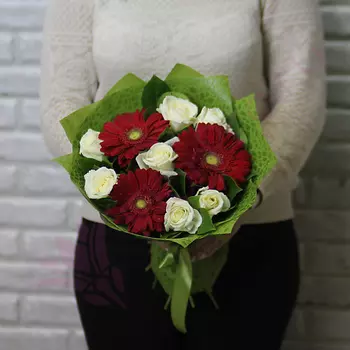 FLORPRO Красные герберы и белые розы