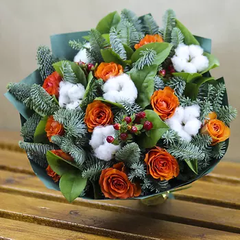 FLORPRO Новогодний букет с хлопком