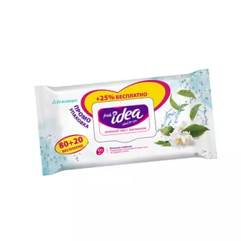 FRESH IDEA Влажные салфетки Зелёный чай с жасмином с крышкой 100.0