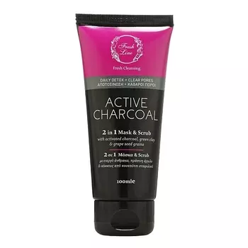 FRESH LINE Маска-скраб для лица древесный уголь 2 in 1 Mask & Scrub Active Charcoal