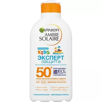 GARNIER Увлажняющее солнцезащитное молочко для детской чувствительной кожи, водостойкое, гипоаллергенное "Эксперт Защита" Ambre Solaire SPF 50+