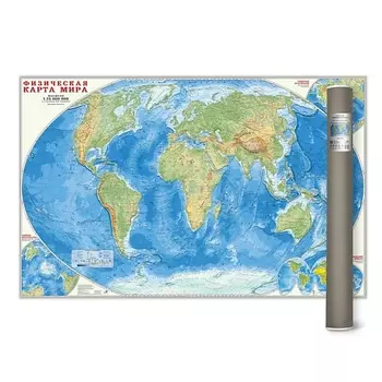 ГЕОДОМ Карта настенная в тубусе Мир Физический ЛАМ