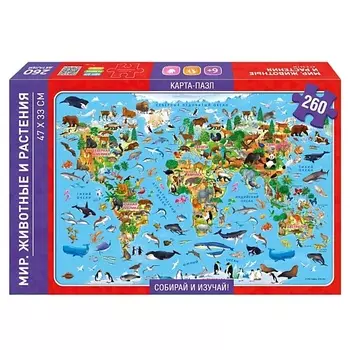 ГЕОДОМ Карта-пазл Мир-животные и растения