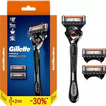 GILLETTE Мужская бритва с 3 сменными кассетами, с 5 лезвиями с углеродным покрытием, с триммером и технологией FlexBall Fusion ProGlide