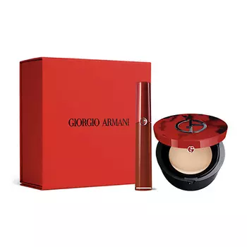 GIORGIO ARMANI Подарочный набор Makeup Set Жидкая помада+Snakeskin Print Red Cushion