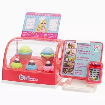 GIRL'S CLUB Игровой набор "Кафе-мороженое" касса со звуком, витрина светится, аксессуары в комплекте 1.0