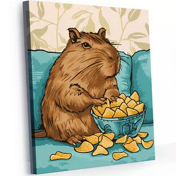 GLAMA "Капибара с чипсами" картина по номерам на холсте