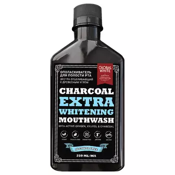 GLOBAL WHITE Экстра отбеливающий черный ополаскиватель с углем и активным кислородом