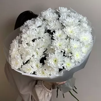 GLOW FLOWERS Букет белых кустовых хризантем в упаковке для близких