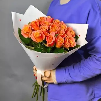 GLOW FLOWERS Монобукет из 15 оранжевых роз