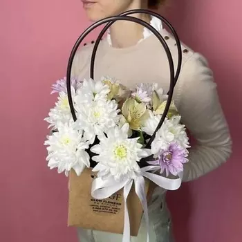 GLOW FLOWERS Сумочка с хризантемой и альстромерией