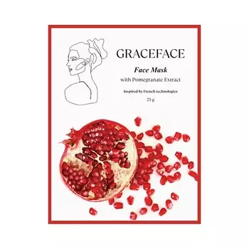 GRACE FACE Тканевая маска для лица увлажняющая и Восстанавливающая с экстрактом граната 25.0