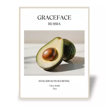 GRACE FACE Тканевая маска для лица увлажняющая с экстрактом авокадо и гиалуроновой кислотой 1.0