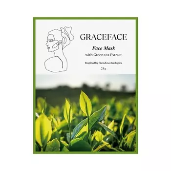 GRACE FACE Тканевая маска для лица увлажняющая и Успокаивающая с экстрактом зеленого чая 25.0