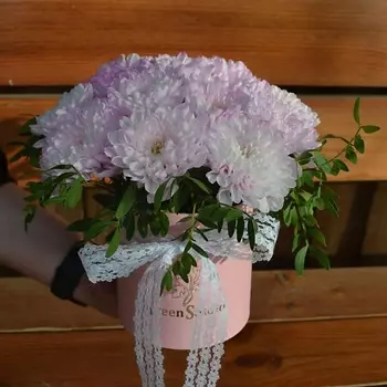 GREEN STUDIO Нежная коробочка с кустовой хризантемой