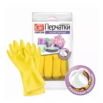 GRIFON Перчатки резиновые хозяйственные латексные S