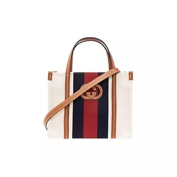 GUCCI Сумка Cotton With Canvas And Leather Trim Tote Bag Shopping Bag