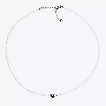 HIGHER-AURA Чокер из белого бисера с гематитовым сердцем