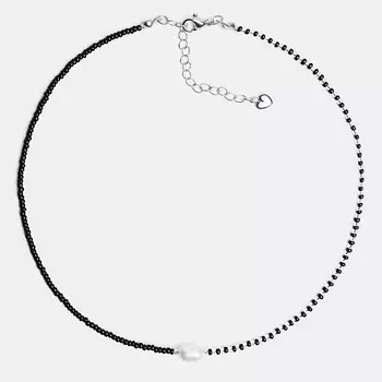 HIGHER-AURA Чокер из черного бисера с натуральным жемчугом