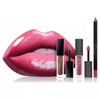 HUDA BEAUTY Набор для губ Помада Miniature +Карандаш + Жидкая помада