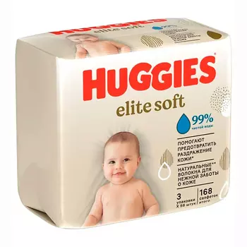 HUGGIES Влажные салфетки Elite Soft для новорожденных 168.0