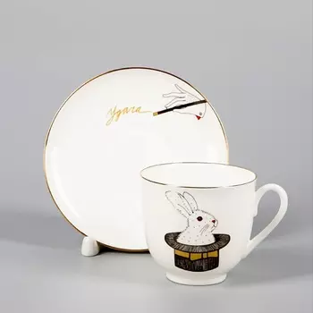 ИМПЕРАТОРСКИЙ ФАРФОРОВЫЙ ЗАВОД Чашка с блюдцем кофейная "Фокус. Удача"