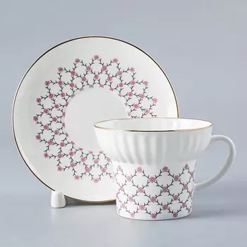 ИМПЕРАТОРСКИЙ ФАРФОРОВЫЙ ЗАВОД Чашка с блюдцем "Розовая сетка"