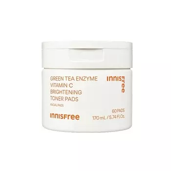 INNISFREE Обновляющие пэды с витамином С и энзимами зелёного чая для выравнивания тона кожи Green Tea Enzyme Vitamin C Brightening Toner Pads