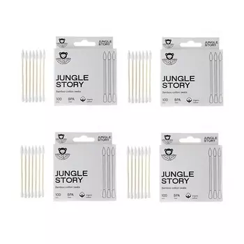 JUNGLE STORY Набор бамбуковых ватных палочек белых с органическим хлопком 400