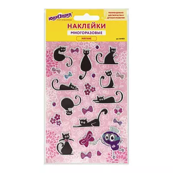 ЮНЛАНДИЯ Наклейки зефирные Кошки, многоразовые, с блестками