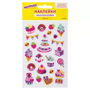 ЮНЛАНДИЯ Наклейки зефирные Праздник, многоразовые, перламутровые со стразами