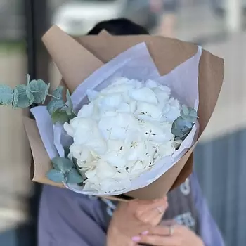 KIWIGIFTS Букет цветов живые Гортензия, Эвкалипт