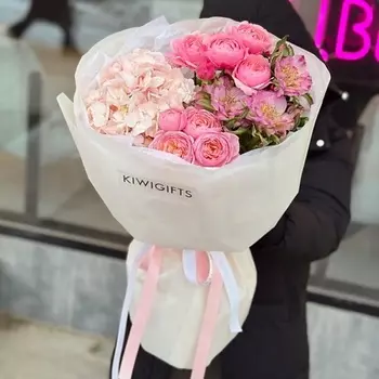 KIWIGIFTS Букет цветов живые Роза кустовая. Альстромерия, Гортензия