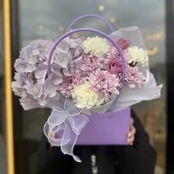 KIWIGIFTS Букет цветов живые розы, гортензии, хризантема, гвоздики