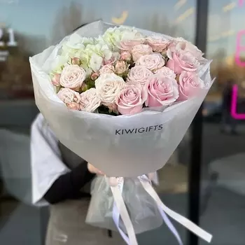 KIWIGIFTS Букет цветов живые Розы, Гортензия