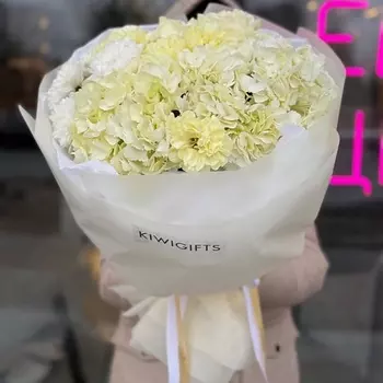 KIWIGIFTS Букет цветов живые Розы, Гортензия, Диантус, Хризантема