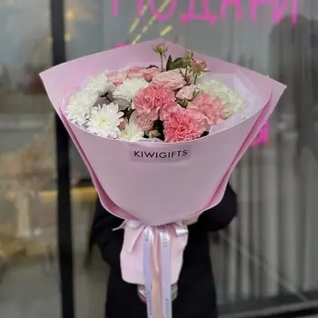 KIWIGIFTS Букет цветов живые Розы, Гортензия, Диантус, Хризантема