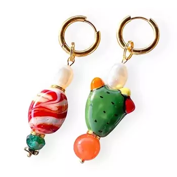 KOKOSHNIKI Длинные висячие серьги с кактусом муранское стекло