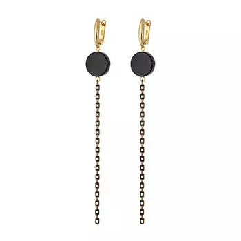 KOSHIKA Серьги длинные цепочки "Ночь" с ониксом (агатом)